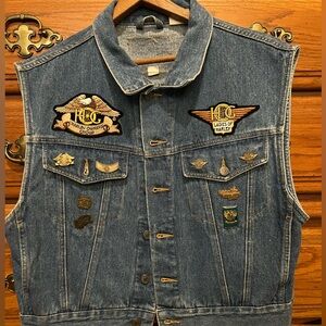 Denim Vest With Harley Davidson Pins and Patches!